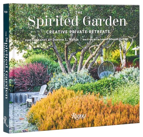 Book cover featuring a lush garden with colorful shrubs, trees, and a hanging chair.