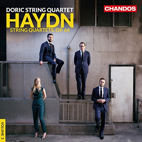 CD cover featuring the Doric String Quartet and modern architectural background.