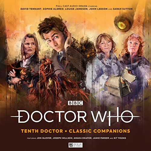 Doctor Who cover featuring David Tennant and classic companions in a painted style.