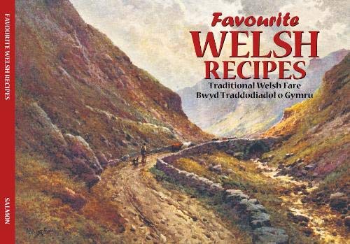 Cookbook cover: “Favourite Welsh Recipes” with a mountain landscape.