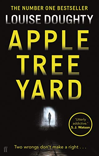 Book cover for "Apple Tree Yard" with a shadowy figure in an archway.