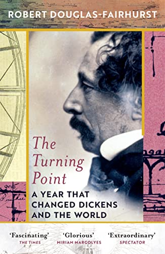 Book cover: portrait of Charles Dickens with geometric background, titled "The Turning Point".