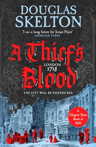 Book cover: “A Thief’s Blood” with red lettering and a London street scene.