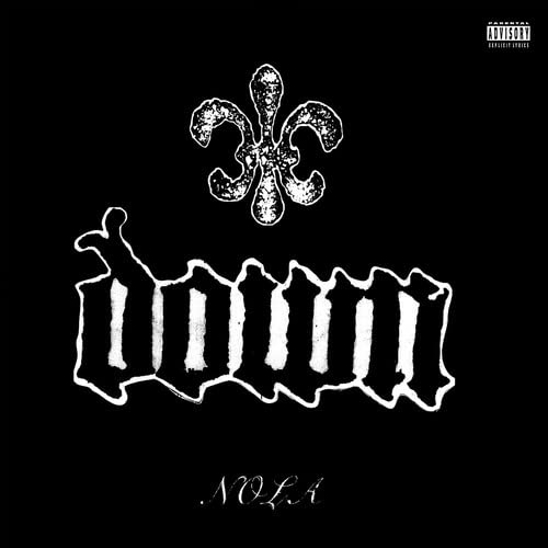 Black album cover with white fleur-de-lis and the word “down” in stylized text.
