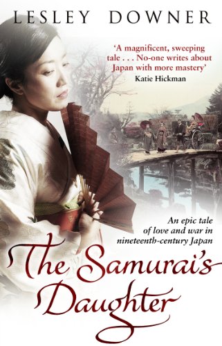 Book cover: woman in kimono holding a fan, Japanese landscape background.