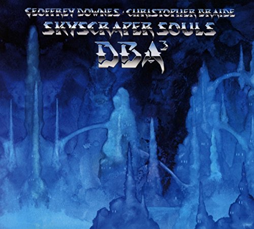 A blue-toned album cover with abstract formations and stylized text.