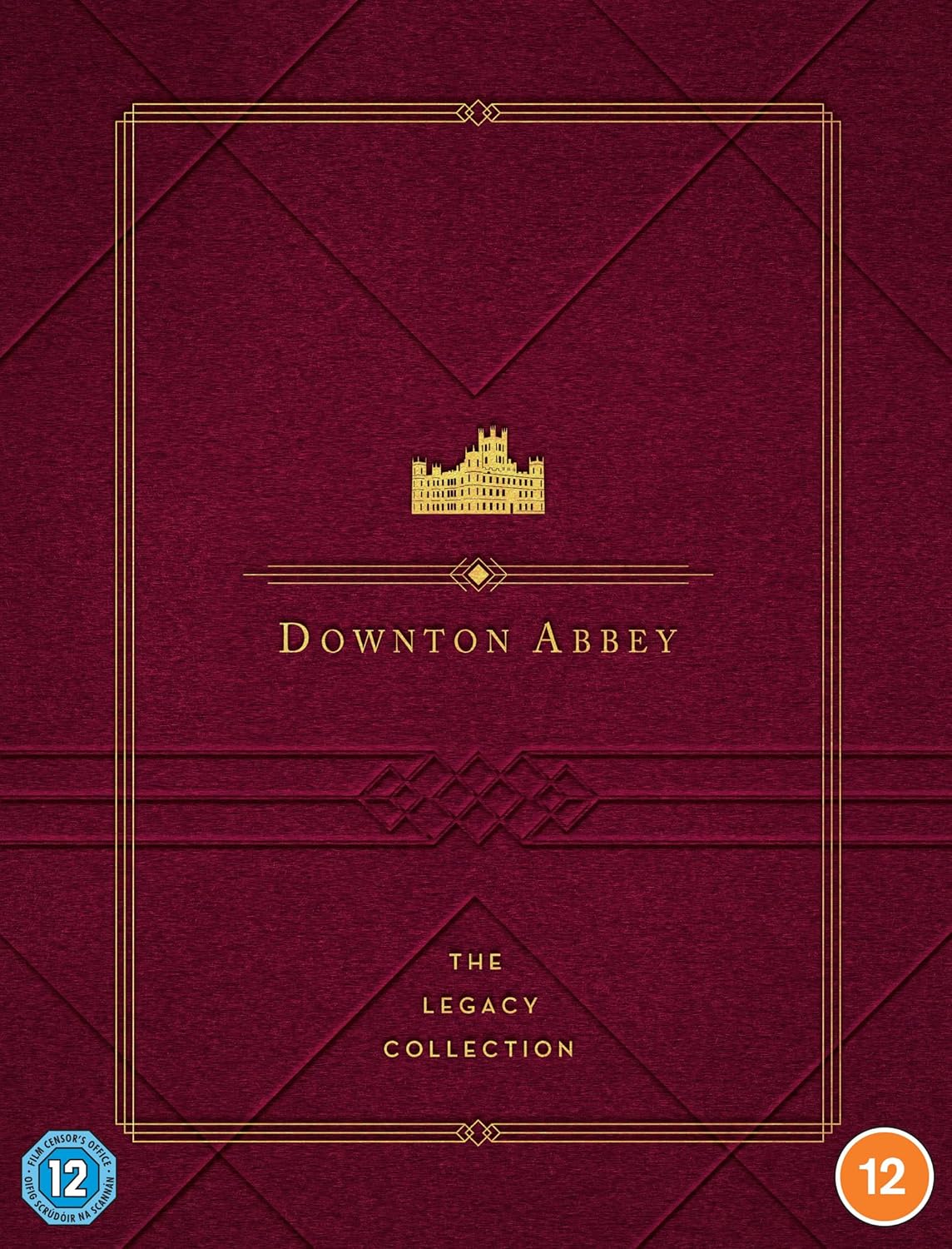 Dark red "Downton Abbey: The Legacy Collection" DVD cover with castle illustration.
