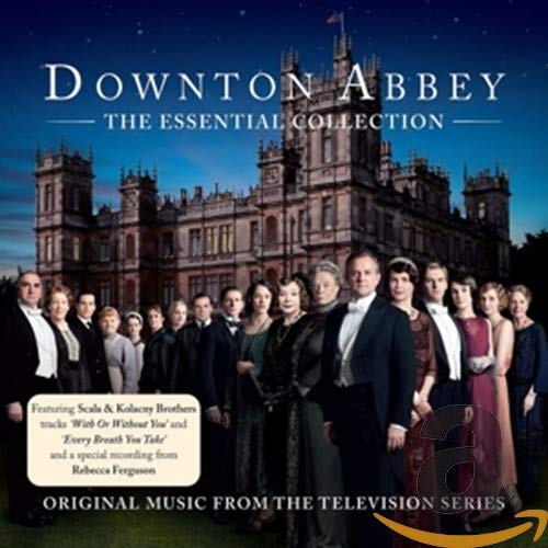 Downton Abbey CD cover featuring cast members and the estate building.