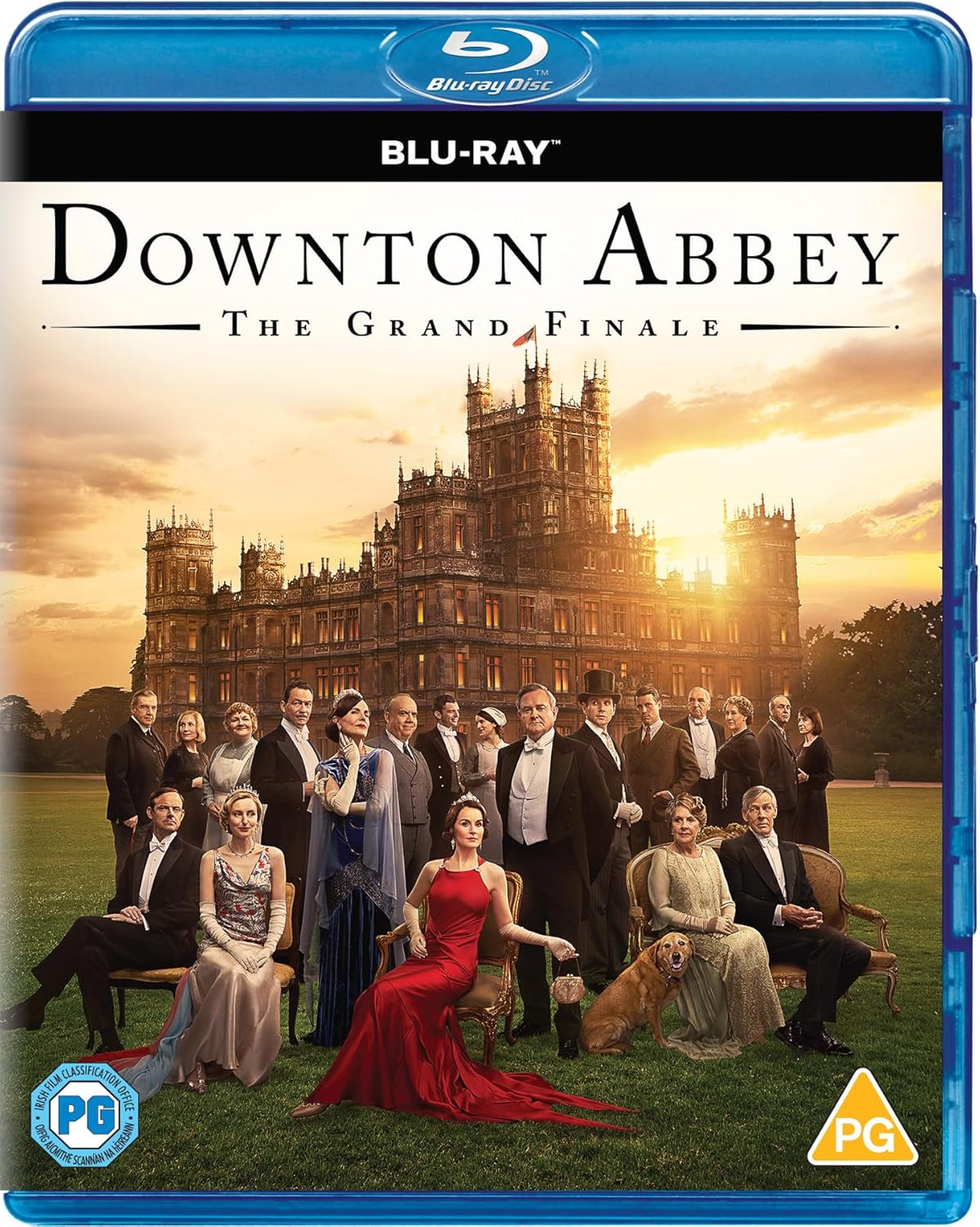 Downton Abbey: The Grand Finale" Blu-ray cover with cast in front of estate.