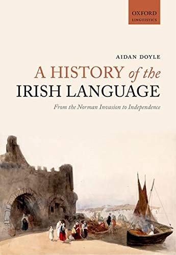 Book cover: “A History of the Irish Language” with castle and boat image.