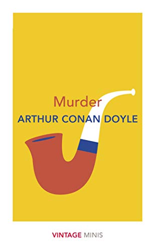 Yellow book cover with a red pipe and text: "Murder" by Arthur Conan Doyle.