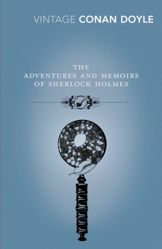Blue book cover with Sherlock Holmes’s silhouette and a magnifying glass.