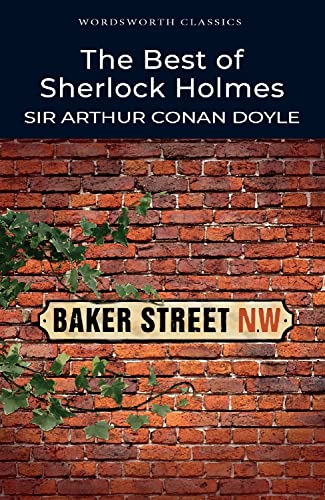 Book cover for The Best of Sherlock Holmes featuring a brick wall and sign.