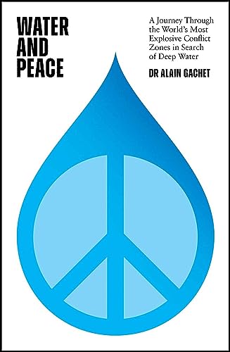 Book cover: blue water droplet containing a white peace symbol.