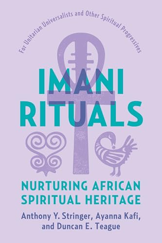 Book cover with purple and teal design, featuring African spiritual symbols.