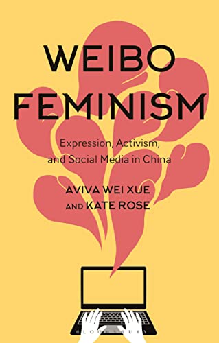 Book cover: "Weibo Feminism" with laptop and red floral design.