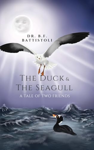 Book cover: seagull flying above a duck on dark blue water.