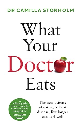Book cover: "What Your Doctor Eats" with an apple illustration.