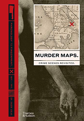 Book cover featuring a vintage map, a hand, and the title Murder Maps.