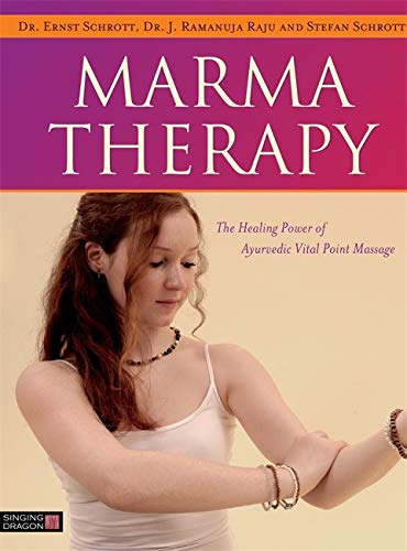 Book cover featuring a woman receiving arm massage, title “Marma Therapy.”