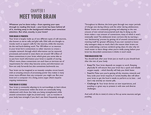 Open puzzle book page with text explaining brain function and care.