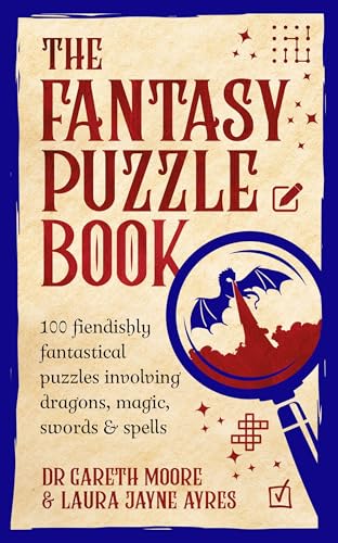 Book cover with parchment background, red text, and a magnifying glass showing a dragon.
