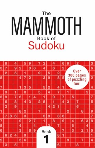 Sudoku puzzle book cover with red grid and large black title text.
