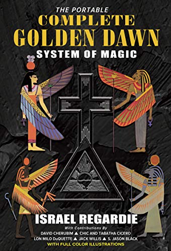Book cover: “Portable Complete Golden Dawn System of Magic” with Egyptian imagery.