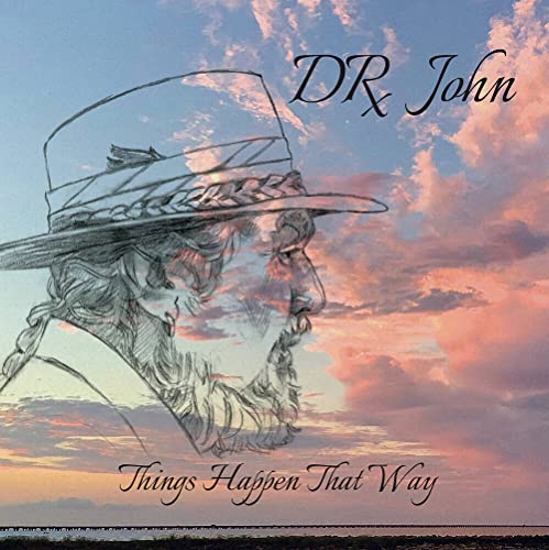 Dr. John album cover featuring a sketched portrait against a sunset.