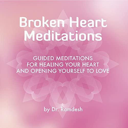 CD cover with pink background, white mandala design, and text Broken Heart Meditations.