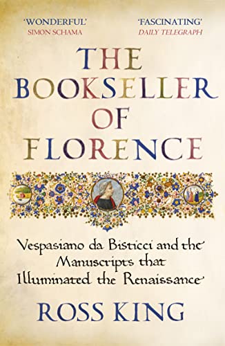 Book cover for The Bookseller of Florence by Ross King with Renaissance-style floral art.