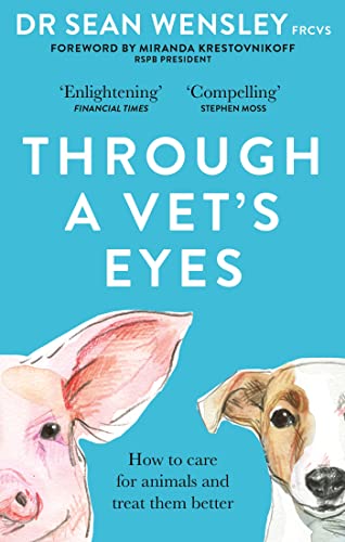 Book cover: “Through A Vet’s Eyes” with illustrations of a pig and dog.