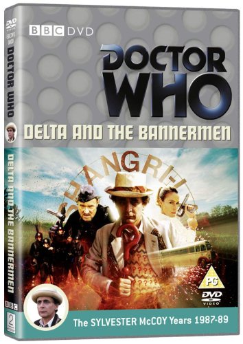 "Doctor Who DVD case with three characters and 'Hangfire' text on a gray background."