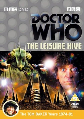 Doctor Who The Leisure Hive DVD cover featuring an alien, Tom Baker, and architecture.