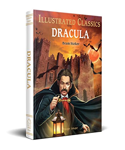 Cover of “Dracula” illustrated classic novel with a vampire and castle.