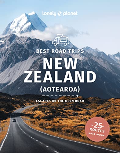 Lonely Planet guidebook cover featuring a road winding through a mountainous New Zealand landscape.