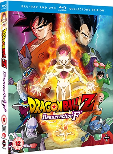 Dragon Ball Z Resurrection F Blu-ray cover featuring Frieza surrounded by anime characters.