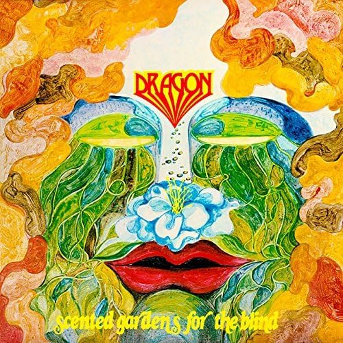 Psychedelic album cover featuring a face with a flower and dragon text.