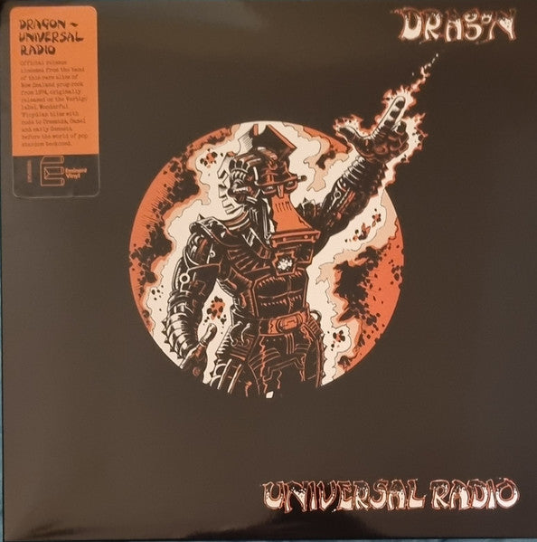 Vinyl record cover for Dragon’s “Universal Radio” featuring a robotic figure.