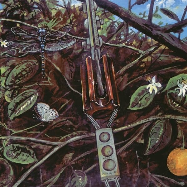 Painted album cover featuring a dragonfly, branches, and a mechanical device.