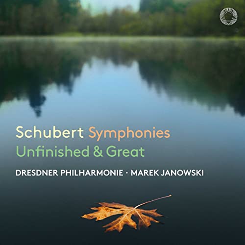 CD cover for Schubert symphonies by Dresdner Philharmonie, featuring a leaf.