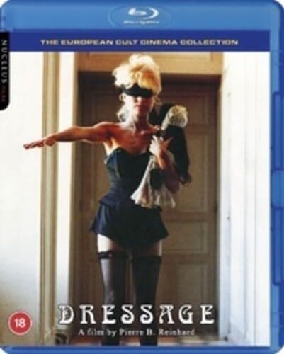 Dressage" Blu-ray cover featuring a woman in a dark dress and eye mask.