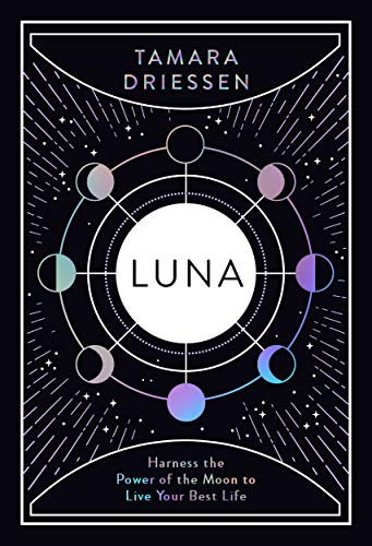 Book cover titled Luna by Tamara Driessen featuring a circular moon phase diagram.
