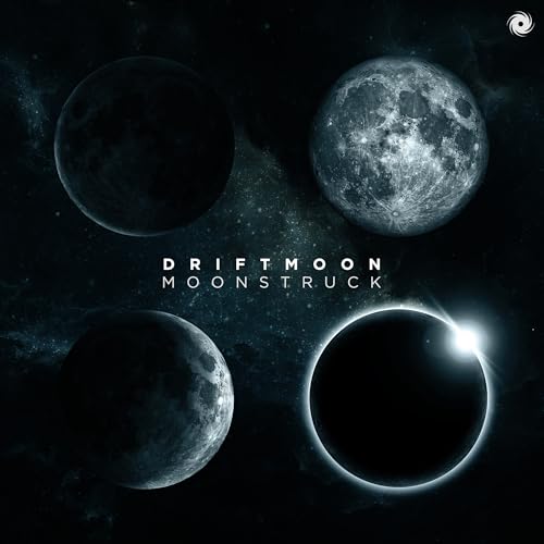 CD cover for Driftmoon’s “Moonstruck” featuring multiple moons and a solar eclipse.