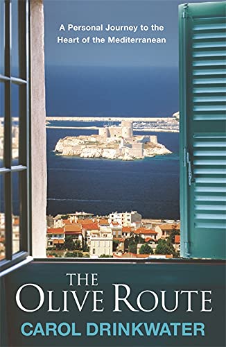 Book cover with a Mediterranean coastal town viewed through blue shutters.