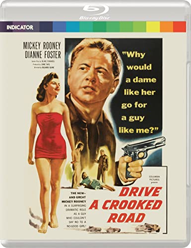 Blu-ray cover for "Drive A Crooked Road" featuring Mickey Rooney and Dianne Foster.