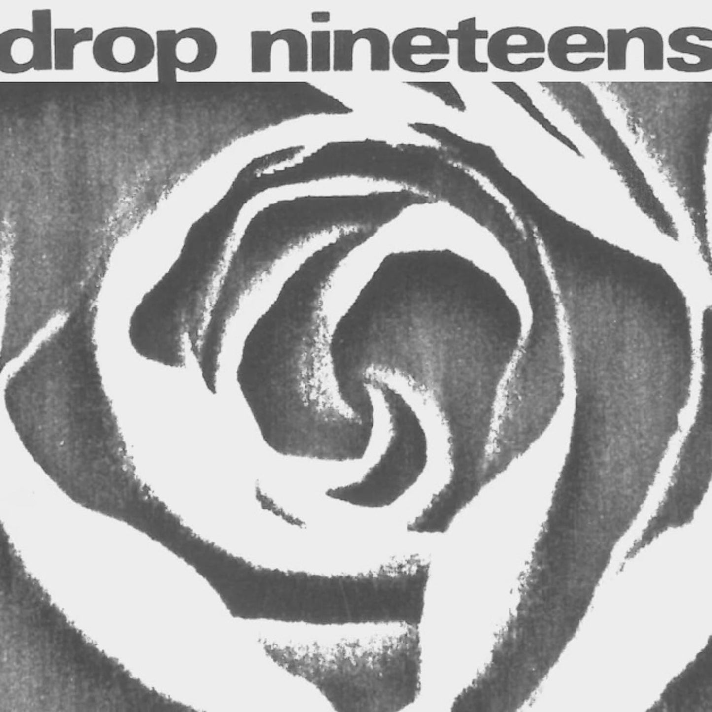Black and white CD cover for Drop Nineteens’ 1991 album, featuring a rose.