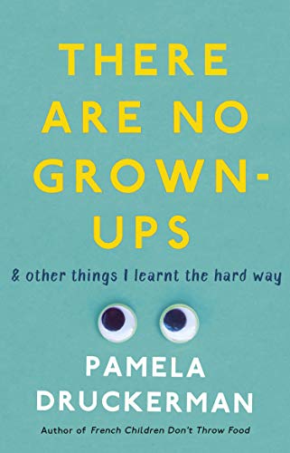Book cover with yellow text on teal background and two googly eyes below title.