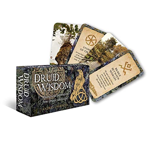 Box of "Druid Wisdom" cards with nature imagery and Celtic symbols.