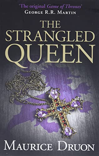 Book cover for The Strangled Queen featuring a jeweled cross necklace on dark background.